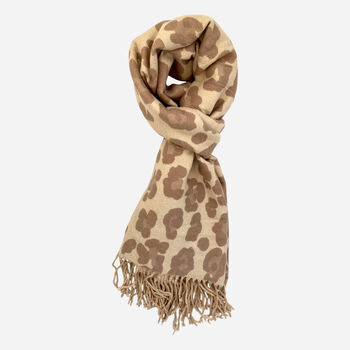 Leopard Print Cashmere Blend Winter Scarf Beige, 3 of 3