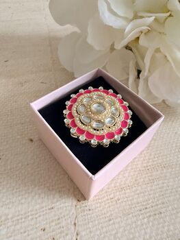 Pink Pearl Meenakari Gold Ring, 3 of 6