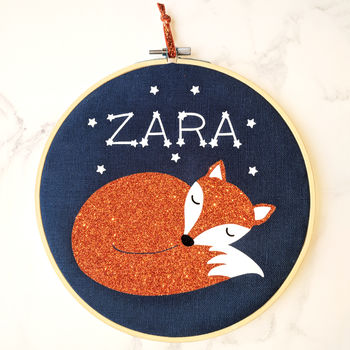 Sleeping Fox Personalised Embroidery Hoop, 2 of 2