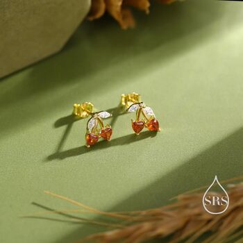 Sterling Silver Cherry Stud Earrings, 8 of 12