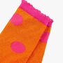 Women's Glitter Socks Orange Pink Large Polka Dots, thumbnail 3 of 4