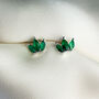 Sterling Silver Green Crystal Crown Stud Earrings, thumbnail 3 of 4