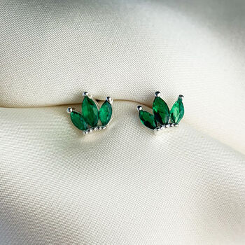 Sterling Silver Green Crystal Crown Stud Earrings, 3 of 4
