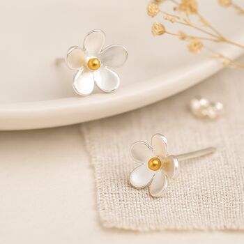 Sterling Silver And Gold Forget Me Not Stud Earrings – 8mm, 4 of 9