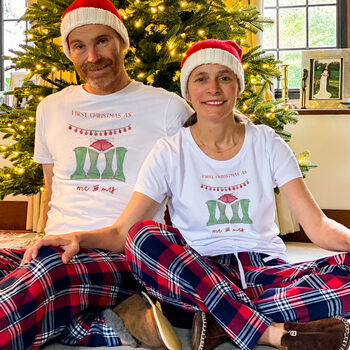 His And Hers Welly Boot Christmas Pyjamas, 2 of 3