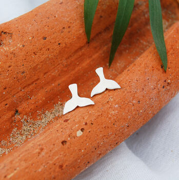 Whale Tail Silver Stud Earrings, 8 of 9