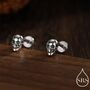 Sterling Silver Extra Tiny Skull Internally Threaded Flat Back Earrings, thumbnail 1 of 9