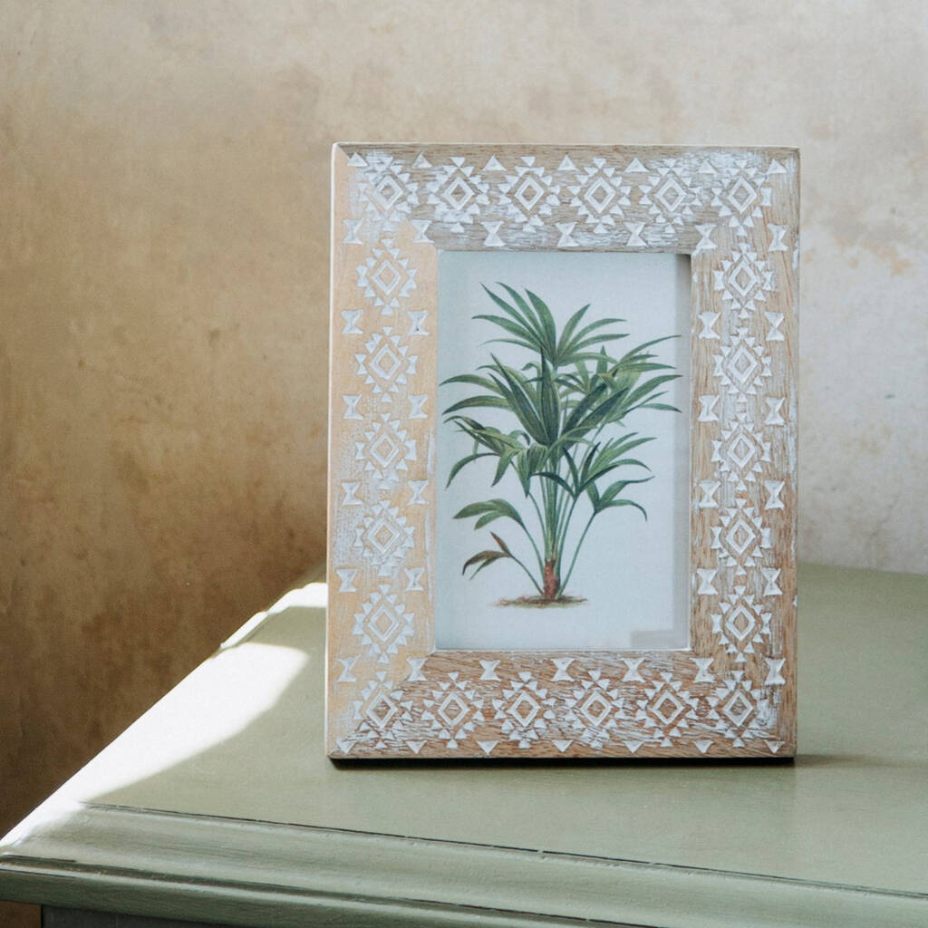 Embossed Design Whitewashed Wooden Photo Frame By Lola & Alice