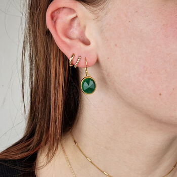 18ct Gold Plated Green Onyx Wire Drop Earrings, 2 of 4