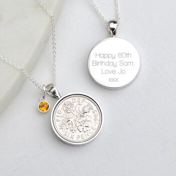 Luxury 60th Birthday 1966 Sixpence Birthstone Necklace, 6 of 8