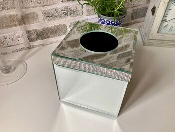 Diamante Mirrored Glass Tissue Box Holder – 15cm Cube, 9 of 9