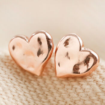 Small Hammered Heart Stud Earrings, 5 of 10