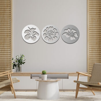 Round Wooden Floral Wall Art Set Modern Home Decor, 10 of 10