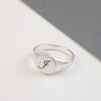 Script Initials Round Silver Signet Ring, 7 of 12