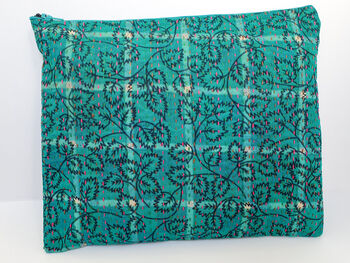 Large Toiletry Bag, Sari Zipper Pouch, Green, 7 of 11