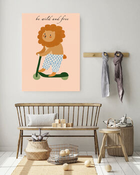 Lion Scooter Wild And Free Nursery Art Print, 2 of 3