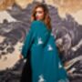 Origami And Hokusai Wave Embroidered Deep Teal Long Kimono, thumbnail 3 of 12