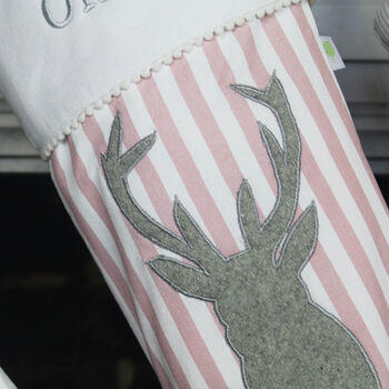 Personalised Pink Stripe Stag Christmas Stocking, 4 of 5