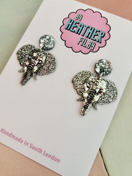 Elephant Glitter Resin Earrings / Animal Lover Gift / Safari Statement Jewellery / Cute Wildlife Accessories, 3 of 5
