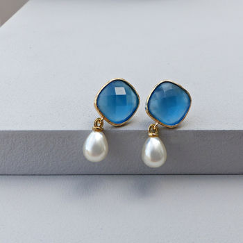 Azure Pearl Drop Earrings, 5 of 6