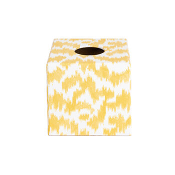 Wooden Yellow Ikat Tissue Box Cover, 3 of 4