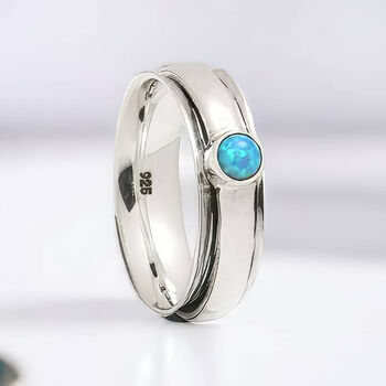 Personalised Sterling Silver Slim Blue Opal Spinner Ring, 2 of 7