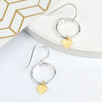 Tiny Sterling Silver Hoop And Heart Drop Earrings, 4 of 7