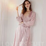 Pink Silk Touch Elegant Pajamas Robe Three Piece Set, thumbnail 3 of 9