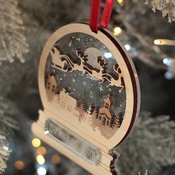 Santa's Flight Snow Globe 3D Christmas Tree Decoration, 3 of 7