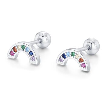 Sterling Silver Rainbow Cz 18 G Screw Back Stud Earrings, 6 of 12