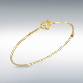 9ct Yellow Gold Heart Hinged Bangle, 5 of 9