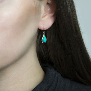 Sterling Silver Dangly Turquoise Teardrop Earrings, 2 of 3