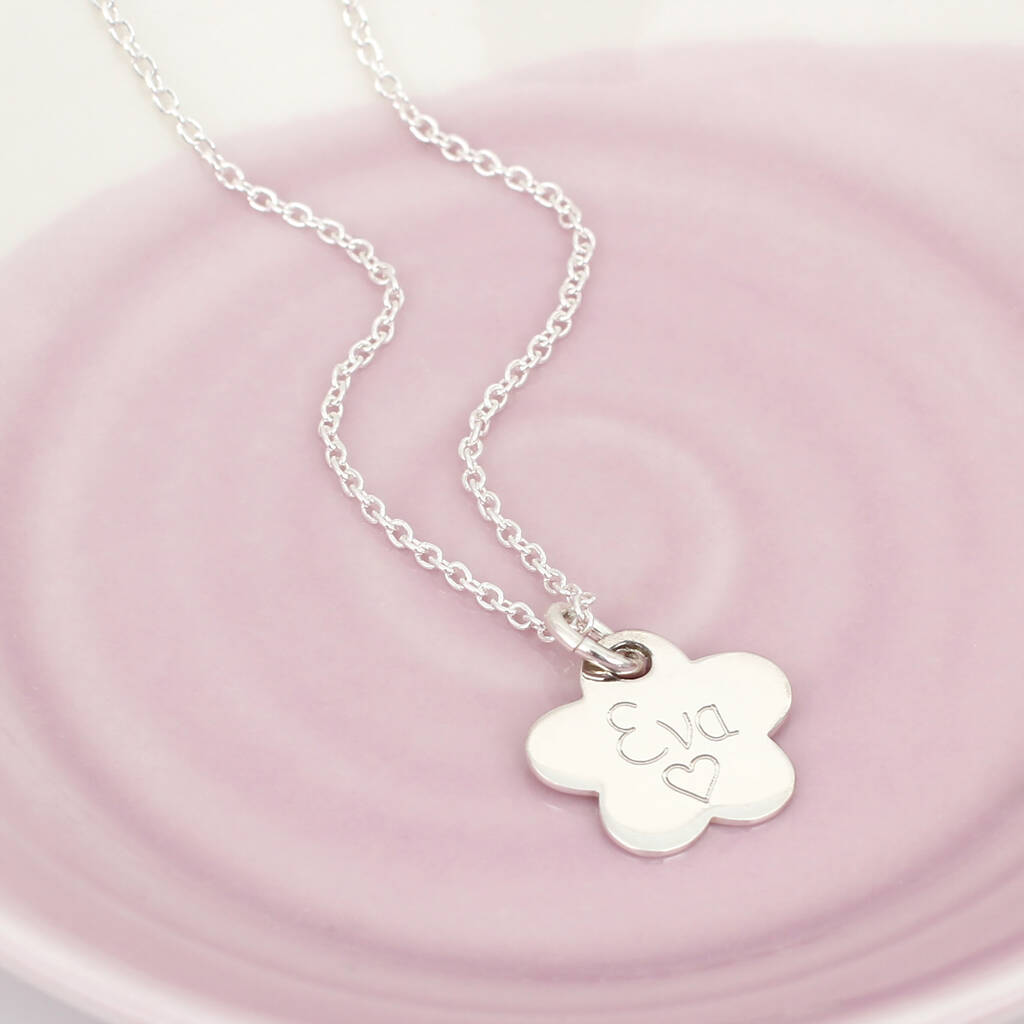Girl's Personalised Sterling Silver Flower Necklace, 1 of 5