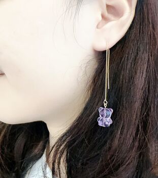 Crystal Bear Threader Earrings, 7 of 10