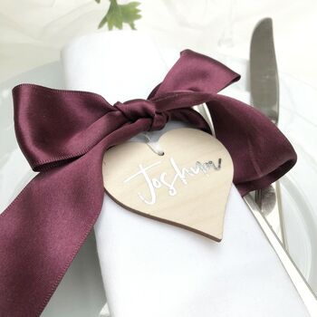 Wooden Heart Place Card Setting Personalised Favour, 4 of 12