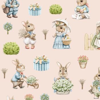 Bunny Family Blackout Lined Curtains, Blush Pink, 4 of 4