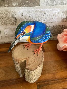 Hand Carved Wooden Kingfisher Bird Figurine Hand Painted, 6 of 7