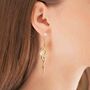 Flow Asymmetric Gold Plated Pearl Long Earrings, thumbnail 2 of 6