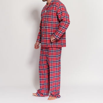 Men's Pyjamas Soft Red Tartan Flannel, 3 of 4