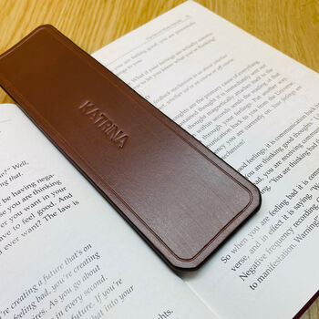 Personalised Hand Stamped Brown Leather Bookmark, 3 of 9