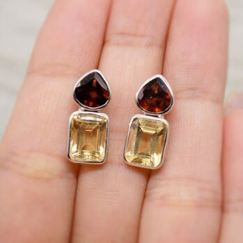 Garnet Citrine Silver Stud Earrings, 4 of 11