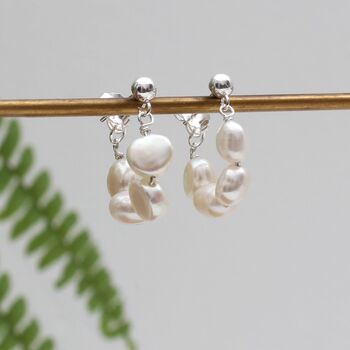 Silver Pearl Hoop Beaded Earrings, 2 of 5