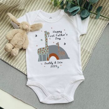 Personalised Giraffe First Father's Day Baby Vest, 2 of 3