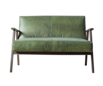 Retro Green Leather Two Seater Sofa April, 2 of 3