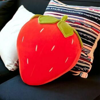 Plush Pink And Red Strawberry Cushion, 3 of 3