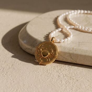 Zodiac And Freshwater Pearl 18k Gold Plated Necklace, 3 of 4