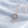 Rose Gold Plated Circle Necklace With Birthstone Charm, thumbnail 2 of 8