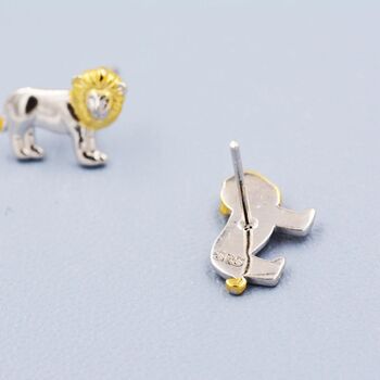 Tiny Lion Stud Earrings In Sterling Silver, 7 of 11