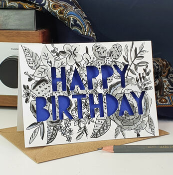 Monochrome Floral Paper Cut Birthday Card, 3 of 9
