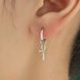 Ankh Huggie Hoop Earrings In Sterling Silver, thumbnail 1 of 10